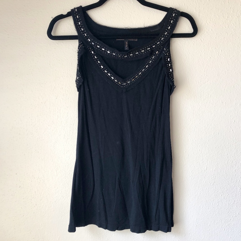 BCBG Maxazria Cold Shoulder Embellished Tank, S